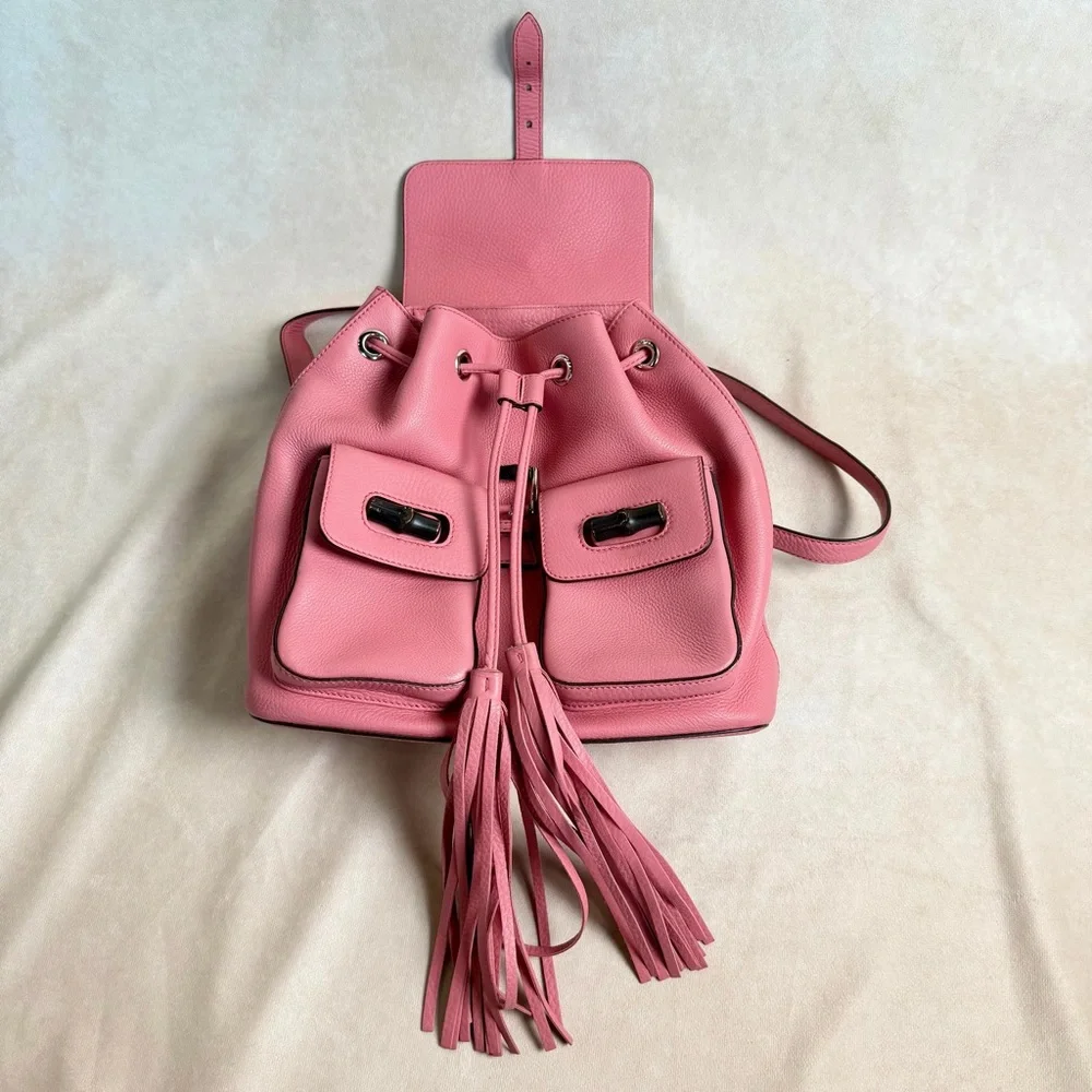 Gucci Pink Leather Bamboo Tassel Backpack | Authentic | Made in Italy - Picture 17 of 17